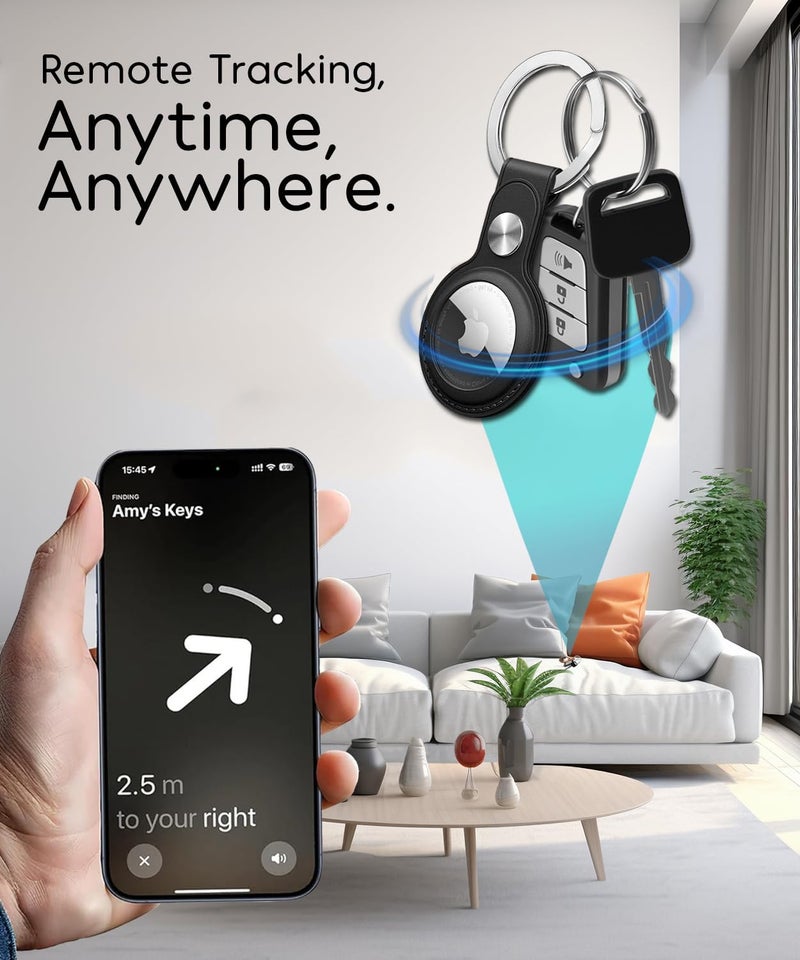 Bottle Beat PU Leather AirTag Keyring Holder Compatible with Apple AirTags Keychain, Anti Lost Scratch Resistant Secure Key Chain Case for Pet Collar Luggage Bag Travel, Protective Air Tag Key Ring Cover (Black) - Image 4